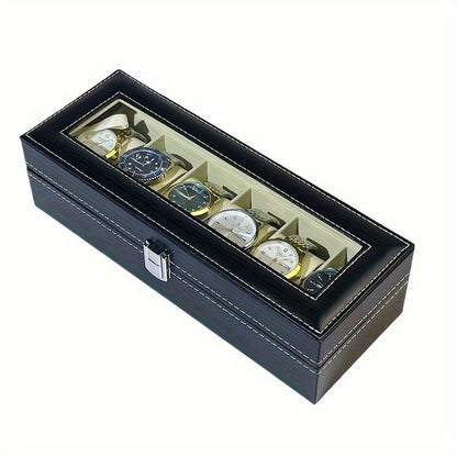 Luxe Wooden Watch Box with 6 Slots - Large Capacity Storage Case for Men and Women, Mechanical and Electronic Watches, Secure Lock Closure