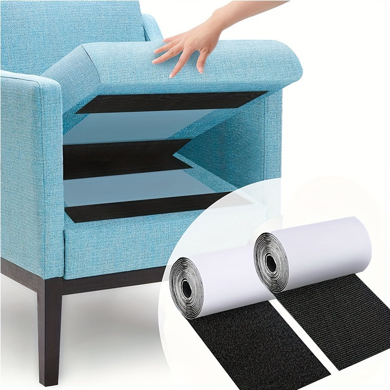 2 Rolls Heavy-Duty Non-Slip Couch Cushion Grip Tape - 4in x 6.5FT Adhesive Strips for Fabric and Patio Cushions - Hook and Loop Design, Durable, Reusable, Easy to Install and Clean