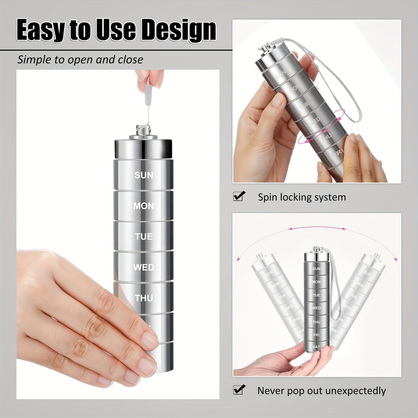 7Pcs Aluminum Alloy Metal Stackable Pill Organizers - Portable Waterproof Travel Pill Box Case