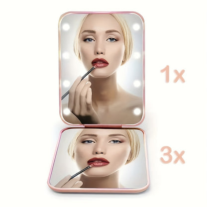 Pocket Mirror with LED Light – 1X/3X Magnification, Compact Travel Makeup Mirror, Folding, Handheld, Portable Purse Mirror, Small Lighted Mirror for Gifts