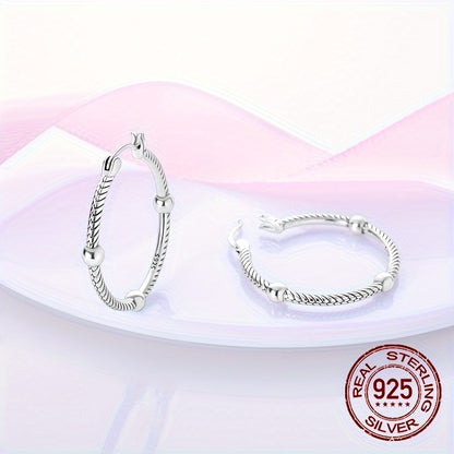 S925 Sterling Silver Trendy Hoop Earrings - Three Ball Snake Bone Design with Sparkly Zirconia, Elegant Luxury Style, Exquisite Wedding Party Jewelry Gift for Women, 2.2g