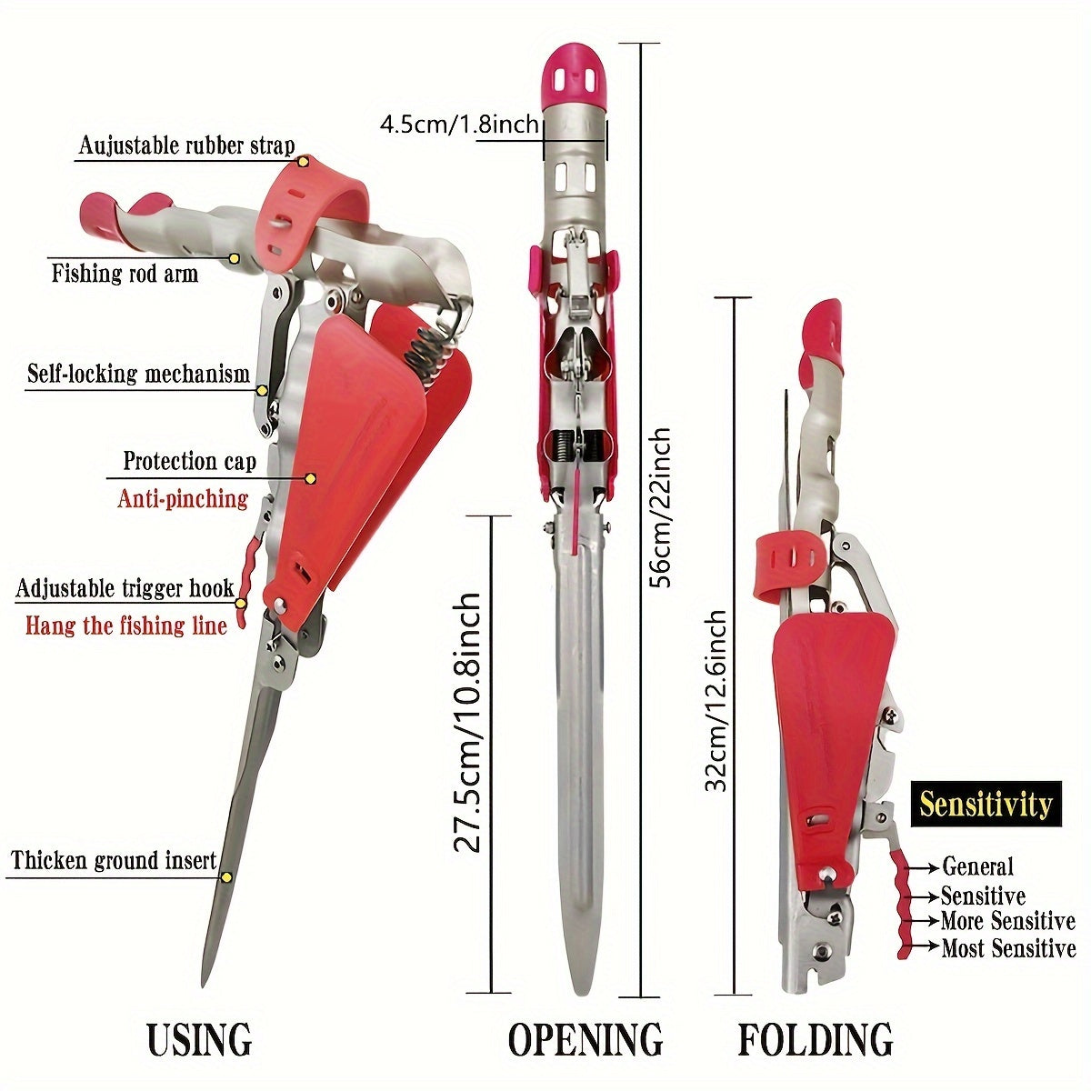 HUAPUDA Fishing Rod Holder - Smart Automatic Tip-Up Hook with Adjustable, Easy-Fold Design - Stable Ground Support for Effortless Fishing