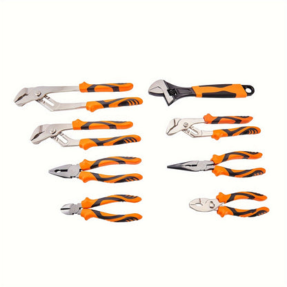 VEVOR 8-Piece Pliers Set - High Carbon Steel Tools, Includes 12", 10", and 8" Groove Joint Pliers, 8" Linesman's, 6" Slip Joint, 8" Long Nose, 6" Diagonal Cutter, 10" Adjustable Wrench, and Tool Bag