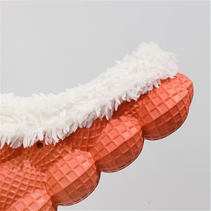 Women's Fleece-Lined Bubble Slides - Warm Slippers with Non-Slip Soft Sole