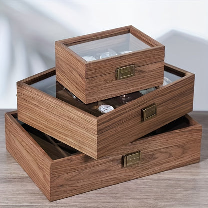 Walnut Wooden Watch Box - European Wrist Watch Storage Organizer with Transparent Lid, Dustproof Display Case, Available in 3/6/10/12-Slot for Watch Gift Packaging