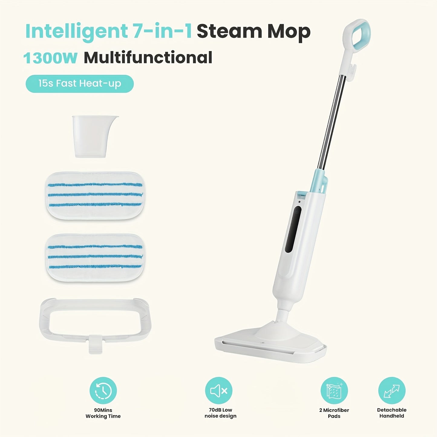 Powerful Steam Mop for Hardwood, Carpet, and Tile – 1300W Floor Steamer with 11.16oz Capacity, 30s Fast Heat-Up – Includes Carpet Glider and 2 Washable Microfiber Pads