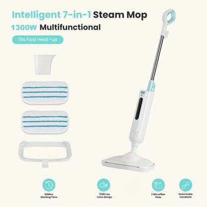 Powerful Steam Mop for Hardwood, Carpet, and Tile – 1300W Floor Steamer with 11.16oz Capacity, 30s Fast Heat-Up – Includes Carpet Glider and 2 Washable Microfiber Pads