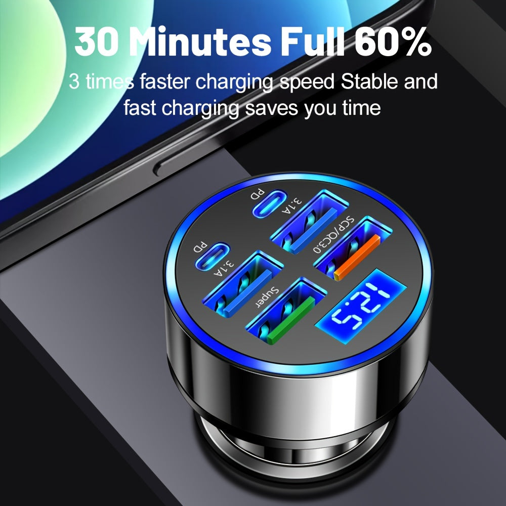 XJDR Multi-Port 2PD 4USB Car Charger - Fast Charging PD QC3.0 USB-C Adapter for In-Car Phone Charging