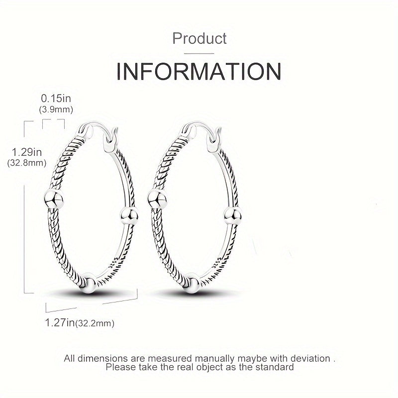 S925 Sterling Silver Trendy Hoop Earrings - Three Ball Snake Bone Design with Sparkly Zirconia, Elegant Luxury Style, Exquisite Wedding Party Jewelry Gift for Women, 2.2g