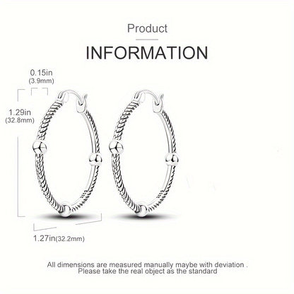 S925 Sterling Silver Trendy Hoop Earrings - Three Ball Snake Bone Design with Sparkly Zirconia, Elegant Luxury Style, Exquisite Wedding Party Jewelry Gift for Women, 2.2g