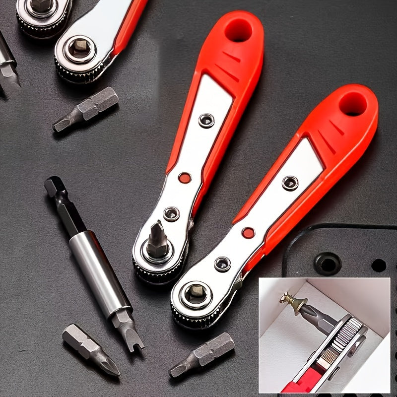 Ratchet Screwdriver Handle for Narrow Spaces - Elbow Wrench with Right Angle Bending, Cross Screwdriver, Steel Material, Red Color, Non-Electric, Battery-Free for Industrial and Scientific Use