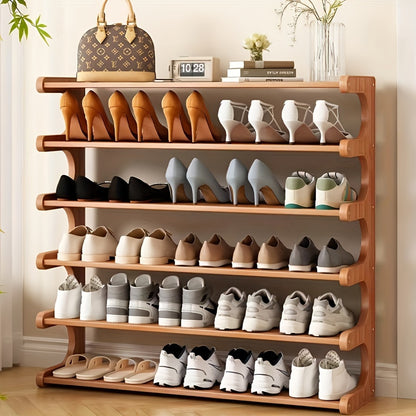 Space-Saving Bamboo Shoe Rack - Easy Assembly, Wood Grain Finish, Freestanding Storage for Dormitory and Entryway