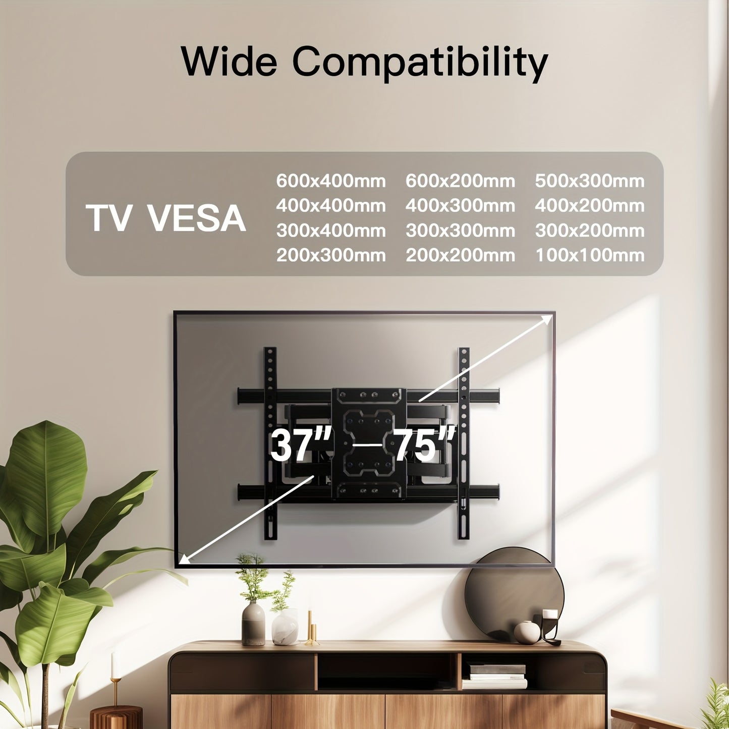 Adjustable Six-Arm Swivel TV Mount – Dual Full Motion Wall Bracket for 37-75 Inch TVs – Supports Up to 132 Lbs – VESA 200x100mm to 600x400mm Compatibility