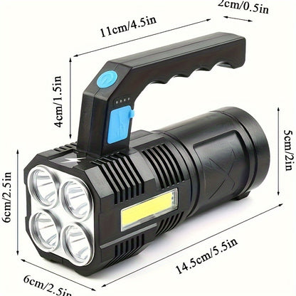 Quad-Core LED Flashlight - Ultra Bright, Rechargeable, Portable Torch for Camping and Outdoor Use - USB Powered & Water-Resistant