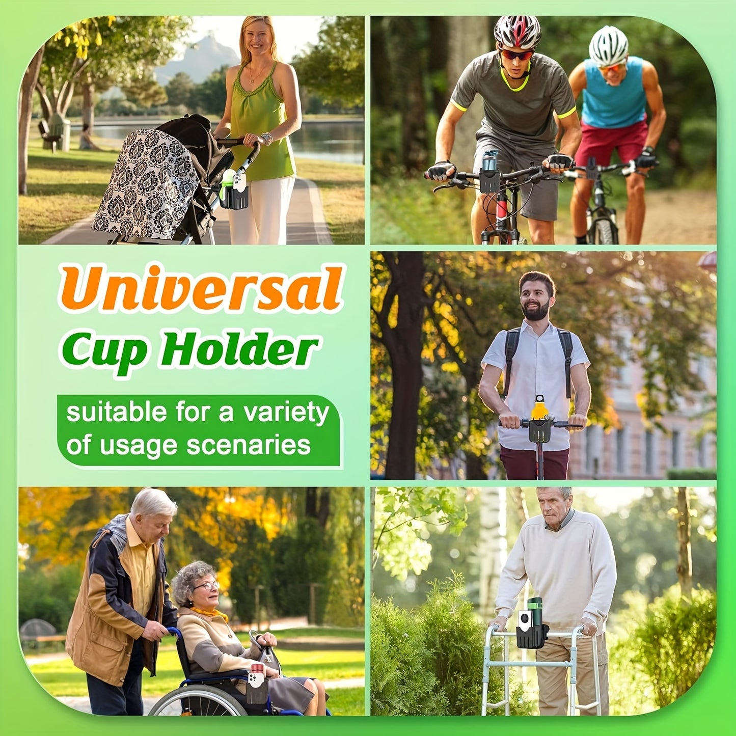 Universal Stroller Cup Holder with Phone Mount - Adjustable & Detachable Accessory for Wheelchair, Walker, Bike, Scooter - Enhances Hydration and Entertainment