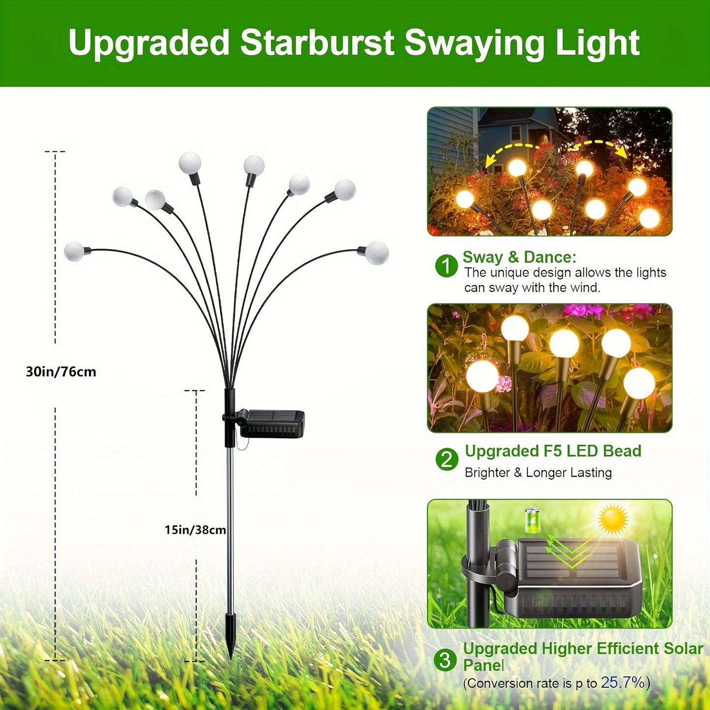 6 Pack 54 LED Solar Swaying Garden Lights – Ambient Outdoor Decorations, Firefly Pathway Lighting, Waterproof, Energy-Efficient, Auto-On/Off, Easy-to-Install for Patio, Yard, Walkway