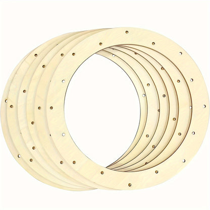 6pcs 12 Inch Unpainted Wooden Wreath Frames with 16 Holes – DIY Craft Rings for Floral Arrangements, Home Decor, and Party Centerpieces, Ideal for Small Ornaments