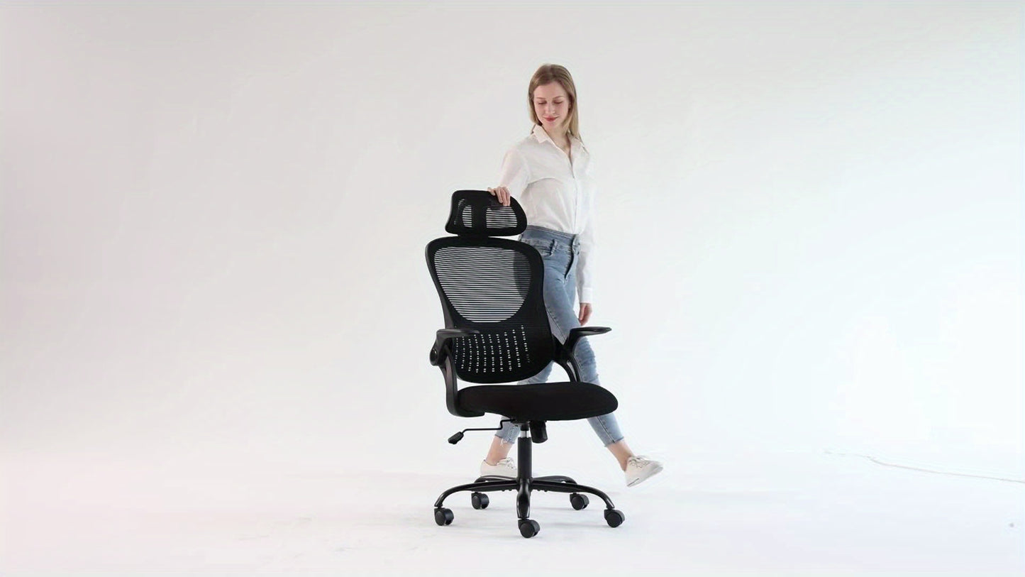 OLIXIS Ergonomic Desk Computer Chair: High Back Mesh Swivel Chair with Adjustable Headrest, Flip-Up Armrests, 144° Tilt for Home Gaming & Studying