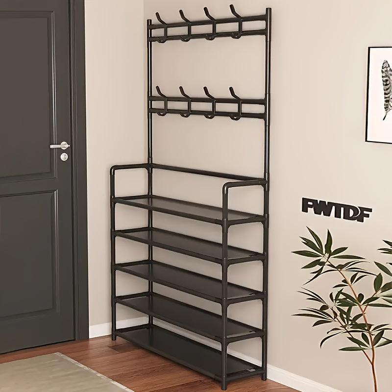 1pc 4/5 Layer 23in Carbon Steel Coat Rack - Multipurpose Coat Hanger and Shoe Shelf, Black/White, Self Assembly Required