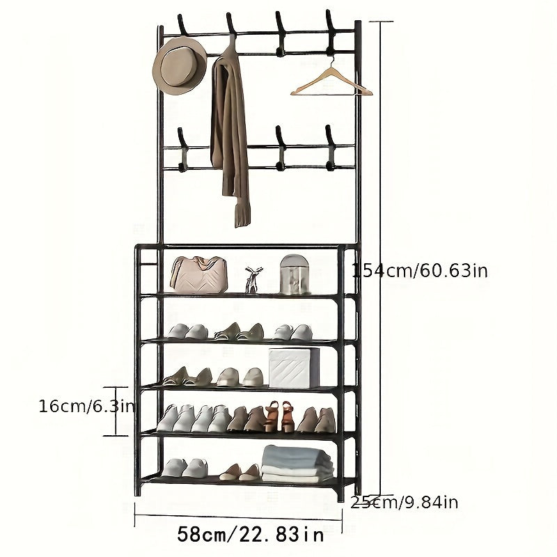 1pc 4/5 Layer 23in Carbon Steel Coat Rack - Multipurpose Coat Hanger and Shoe Shelf, Black/White, Self Assembly Required