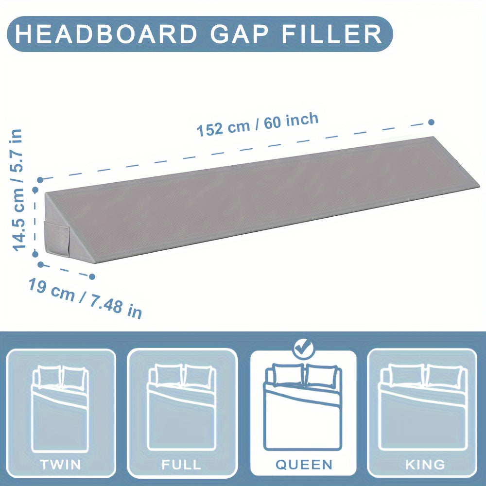 Dark Grey Bed Wedge Pillow – Headboard Gap Filler & Mattress Support – Ergonomic Body Positioner for Comfortable Sleep, Adjustable 0-8" Gap, 60"x6"x10"