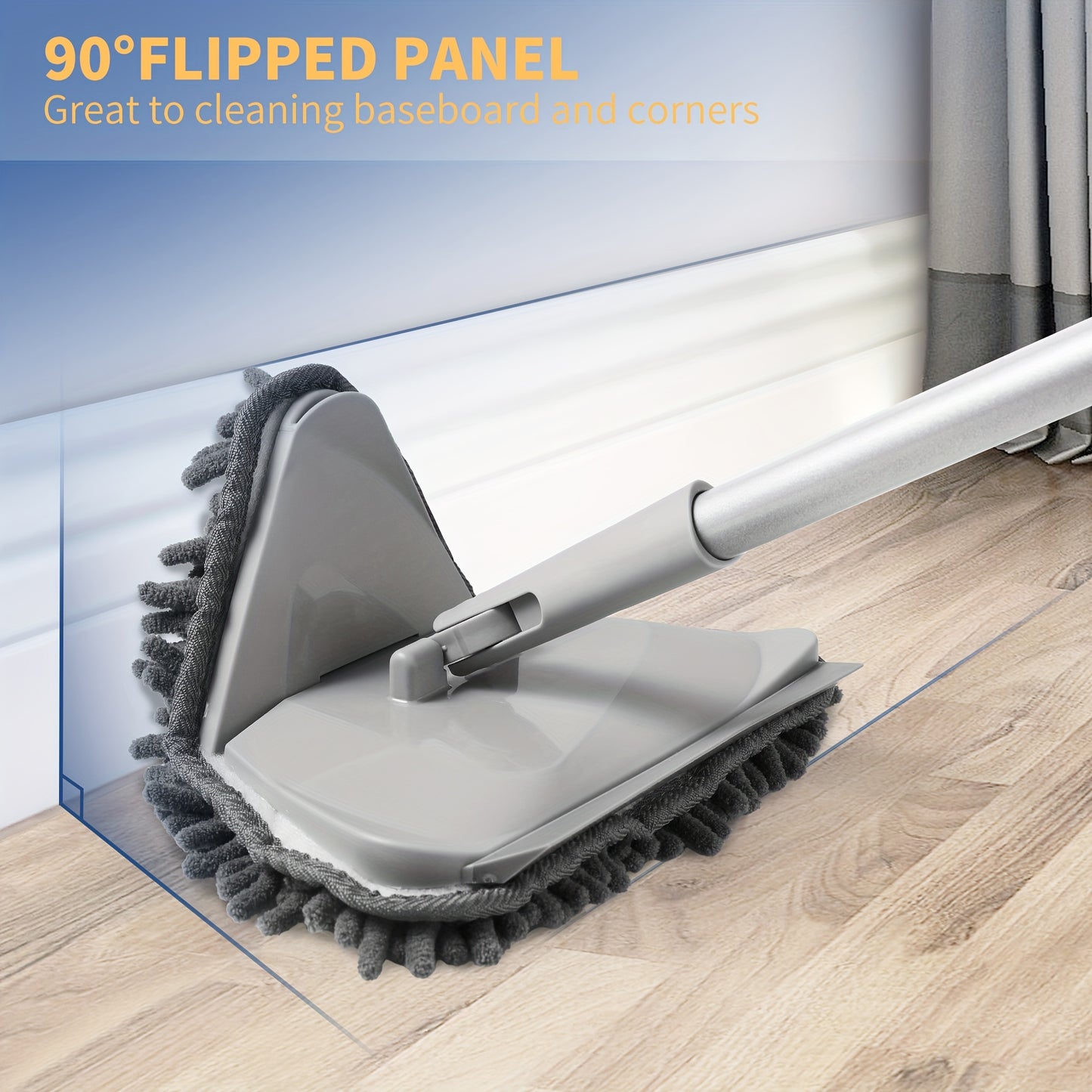 Triangle Wall Cleaning Mop - 6 Replaceable Pads, 360° Rotatable with Extension Pole, for Walls, Ceiling, Windows, Skirting, and Car Cleaning