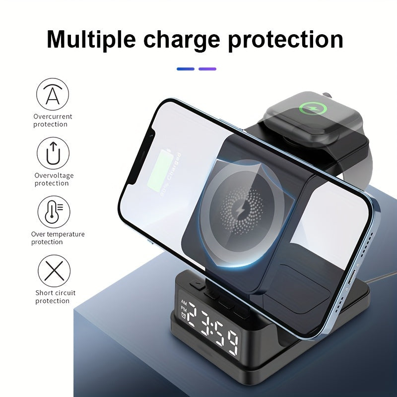 Four in One Magnetic Wireless Charger with Digital Display - High-Efficiency Charging for Multiple Devices