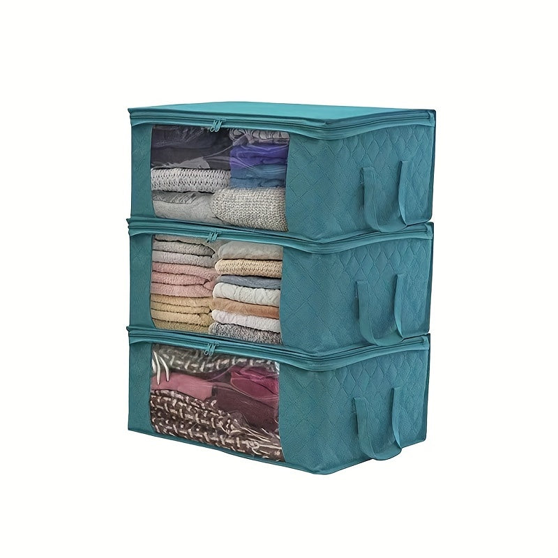 Totes Clothes Storage Bags: 1/3PCS Foldable Blanket & Clothing Storage Containers with Lids & Handles for Bedroom Closet Organization