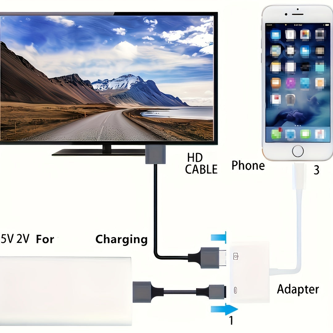 HD 1080P Phone to HDTV Adapter – Video/Audio Mirroring Converter with Charging Port for iOS Devices, Compatible with Projectors and Monitors