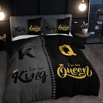 3 Piece Black and Grey Crown Lettering Duvet Cover Set – Includes 1 Duvet Cover and 2 Pillowcases – High Definition Printing for Home and Dorm Decor – Comforter Not Included