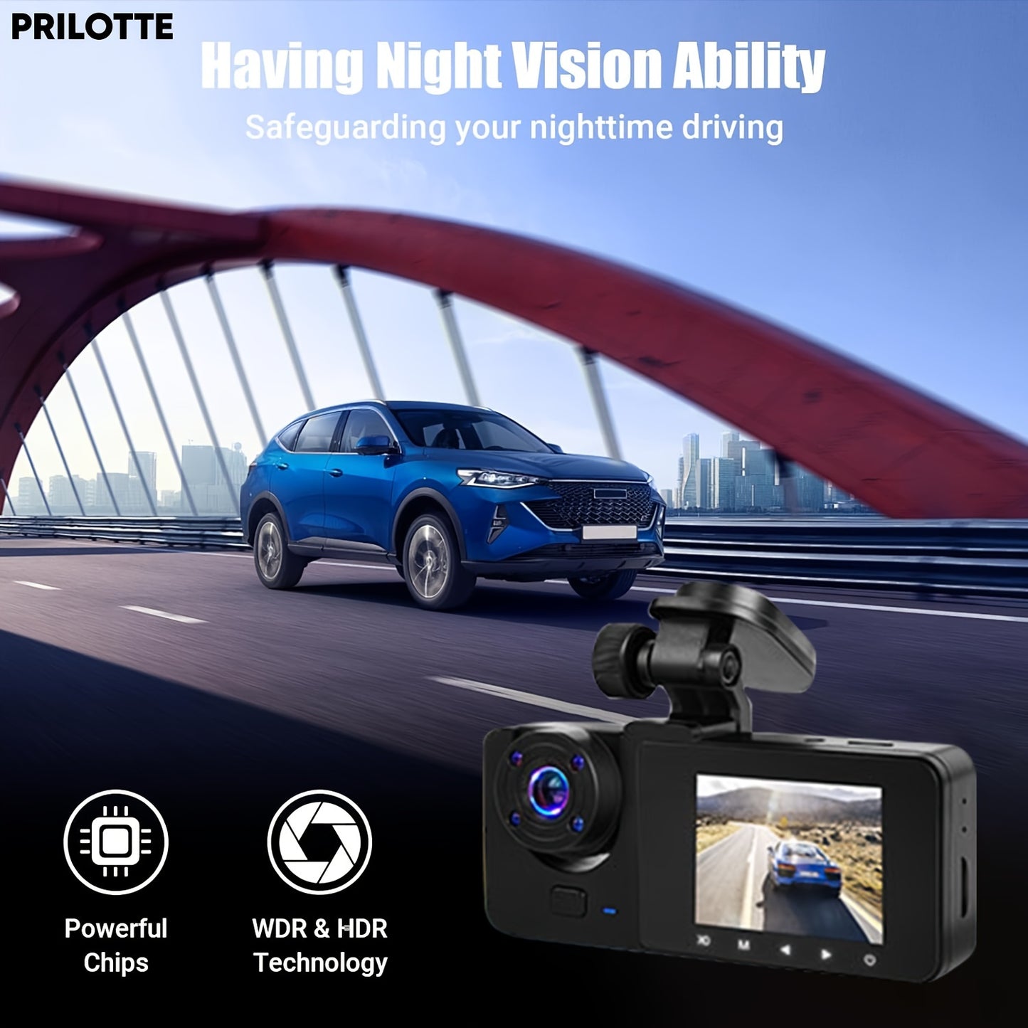 4K Full UHD Dash Camera for Cars: Front & Rear, Includes Free 32GB SD Card, Night Vision, 24-Hour Parking Mode, WDR, G-Sensor, Motion Detection