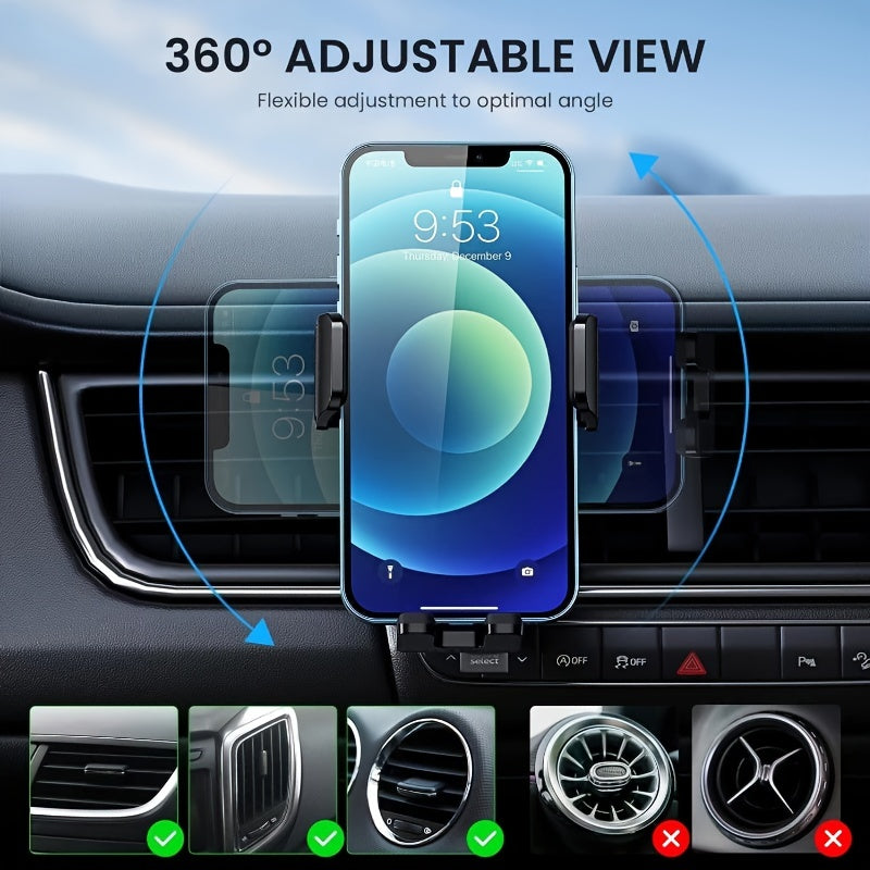 360° Rotation Car Air Vent Phone Holder, Stable Mount for 4-7" Smartphones, Compatible with Android/iOS, Black