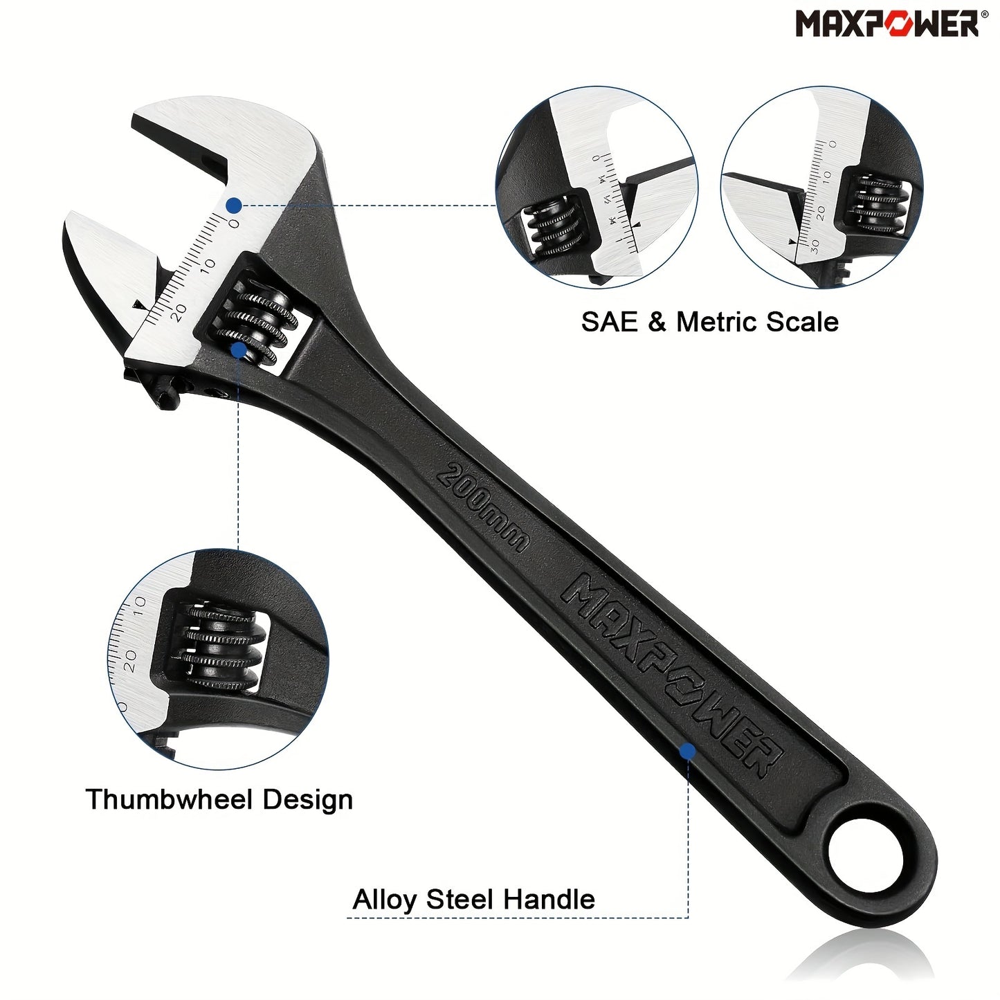 4-Pack Forged Heat-Treated Adjustable Wrench Set - 6", 8", 10", and 12" Wrenches with Black Phosphate Finish