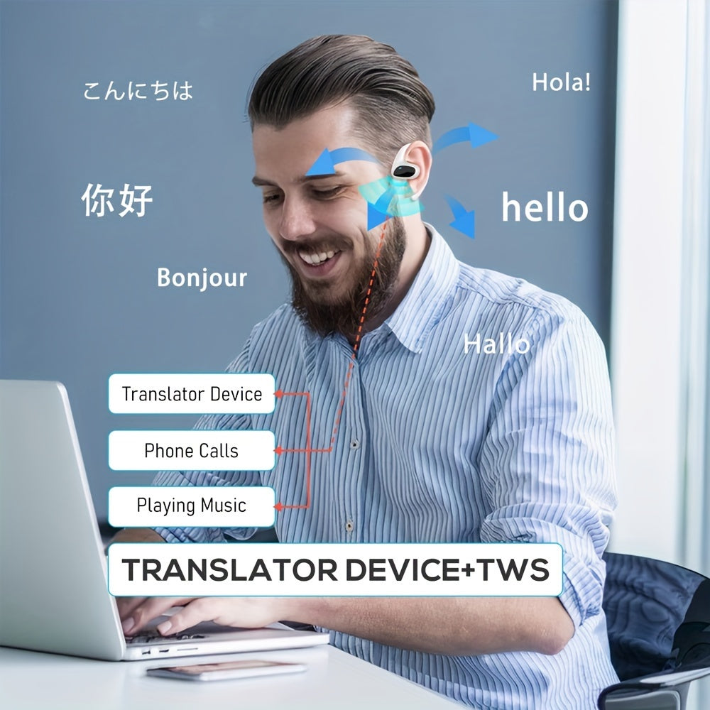 2 Way Real-Time Language Translator Earbuds – Supports 100+ Languages, USB Rechargeable, Long Battery Life – Ergonomic Design for Travel, Learning and Business