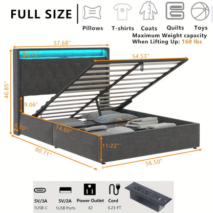 Queen/Full/King Size Luxurious Tufted Wingback Storage Bed – Hydraulic Lift, Ample Under-Bed Storage, Strong Wooden Slats Support – Noise-Free, Contemporary Upholstered Platform Bed Frame