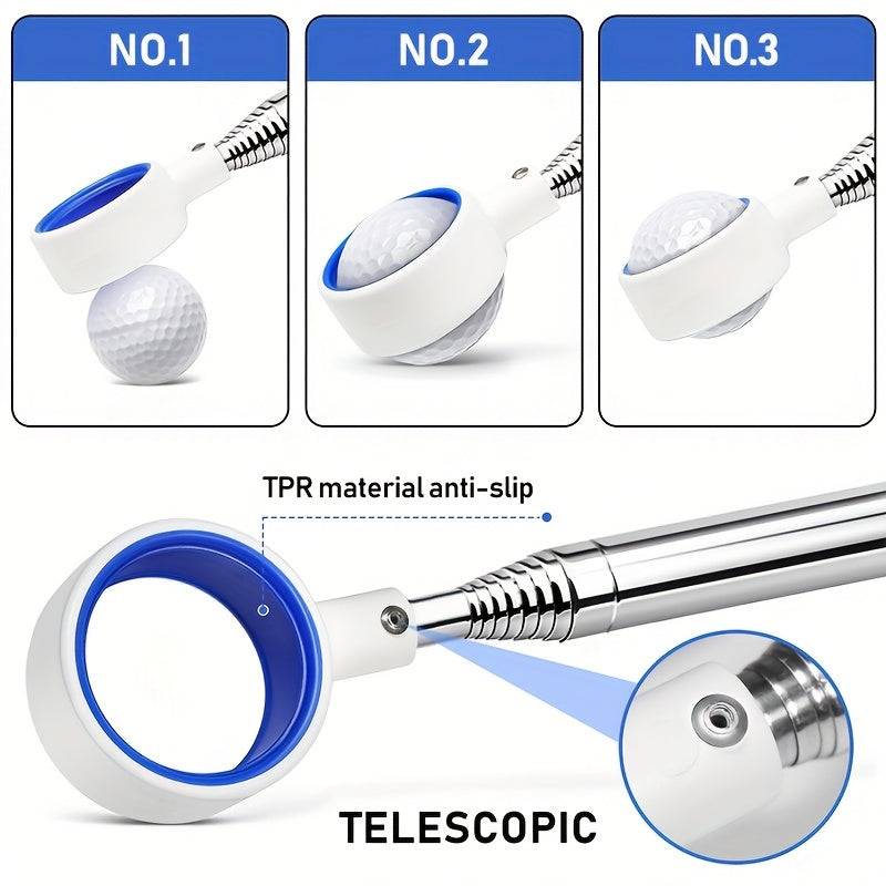 Stainless Steel Telescopic Golf Ball Retriever - 6FT/9FT/12FT/15FT, Anti-Sliding Rubber Grip, Durable Picker