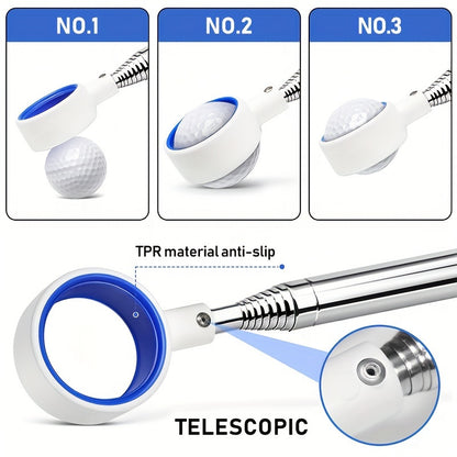 Stainless Steel Telescopic Golf Ball Retriever - 6FT/9FT/12FT/15FT, Anti-Sliding Rubber Grip, Durable Picker