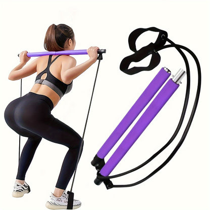 Portable Multifunctional Pilates Fitness Bar – Adjustable Tension Rope, Detachable Design for Fitness, Yoga, Shaping, Stretching – Home Workout, Gym Exercise, and Travel