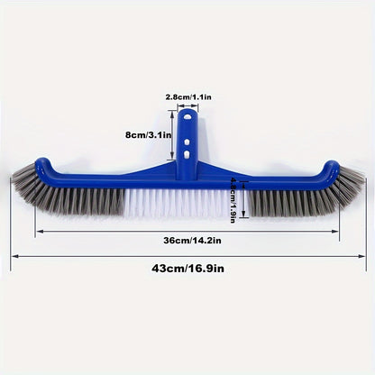 17-Inch Pool Brush - Nylon Bristles with Curved Edge, EZ Clip for Pool Wall, Floor, Step & Corner, Tile Cleaning Brush for Pool, Spa and Bathroom