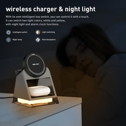 High-Quality 3 in 1 Magnetic Wireless Charger - 15W for Mobile Phones, 5W for Smart Watches and Headsets, with LED Touch Night Light