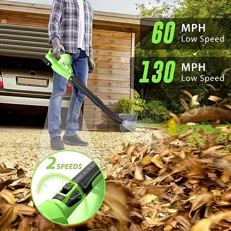 20V Cordless Leaf Blower Kit - Includes 2 Batteries and Charger, Lightweight Electric Handheld Blower for Lawn Care, Green