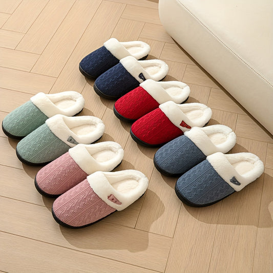 Solid Color Slippers – Casual Slip-On Plush Lined Indoor Home Shoes, Comfortable and Cozy