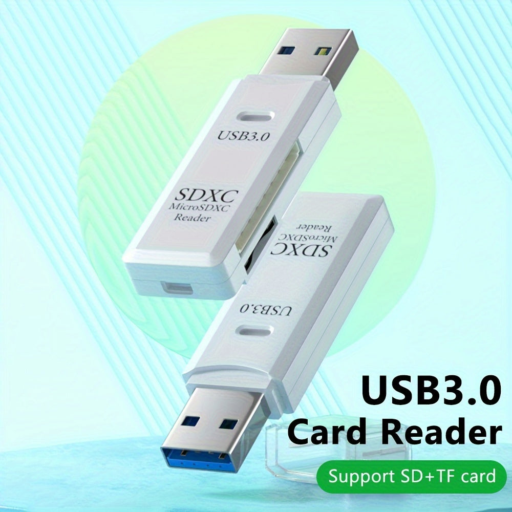 Black USB 3.0 Dual Card Reader - Compatible with SD Cards, No Battery Required, Ideal for Computers and Accessories