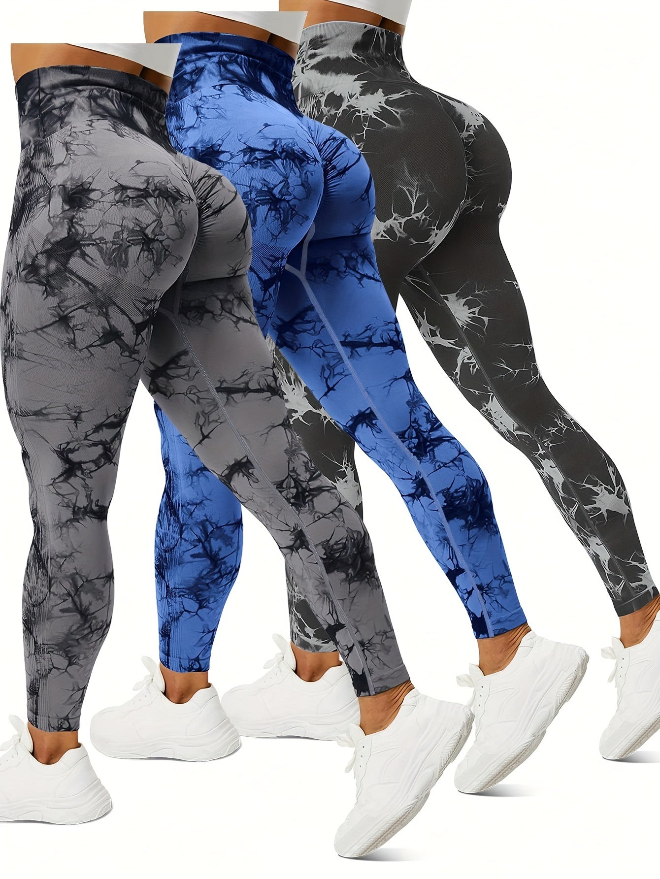 3pcs Vibrant Tie Dye High Waist Sports Leggings - Ultra-Comfortable, Sweat-Wicking, Four-Way Stretch - Wide Waistband for Yoga, Running, Workout, Activewear Essentials