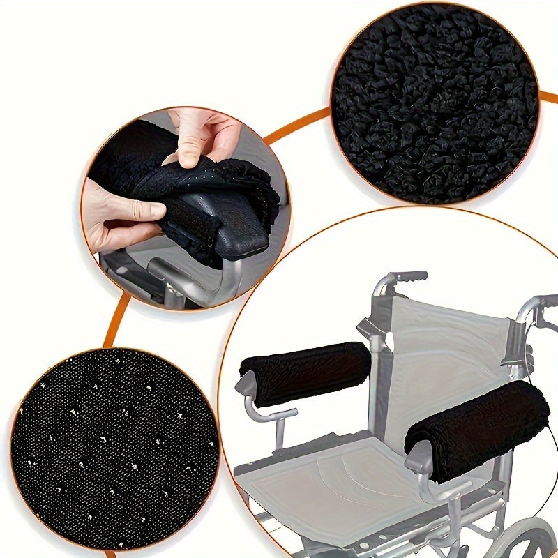 2 Pack Soft Wheelchair Armrest Covers – Non-Slip Protective Pads for Office Chair Arms, Comfort Travel Accessories – Black