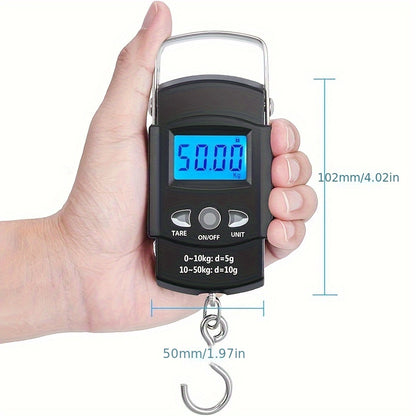 Electronic Portable Hand Scale - Mini Luggage and Fishing Bag Scale with Built-In Ruler