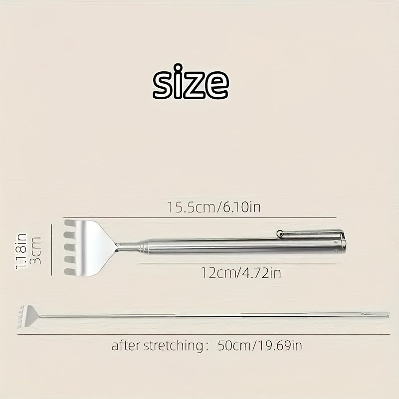 Retractable Back Scratcher – Extendable 19.69 inches, Portable Itch Relief Tool with Non-Ticking Stainless Steel Rake (1pc)