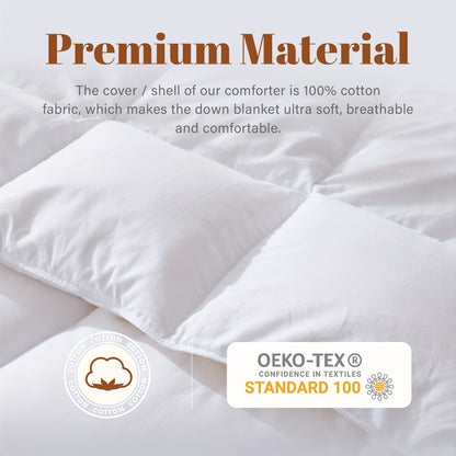 Luxurious Goose Feather Down Comforter – Soft, Fluffy, Medium Warmth All-Season Duvet Insert, Breathable and Hypoallergenic, Machine Washable