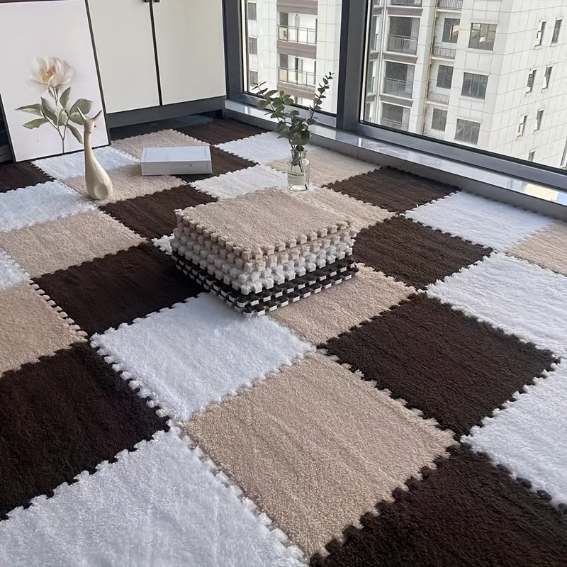 24pcs Thickened Plush Patchwork Carpet - Washable, Cuttable Floor Mat for Bedroom, Living Room, Pet Mat, Rental Household