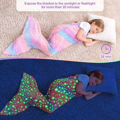 Glowing Mermaid Tail Blanket - Plush Wearable Blanket for Teens and Adults, Soft Flannel Fleece, Suitable for All Seasons, Perfect for Birthday Decorations